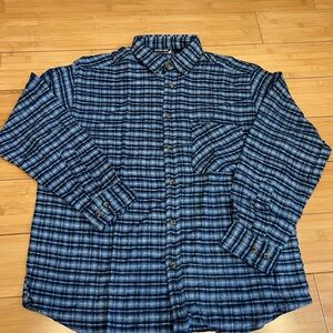 Highland Outfitters men's long-sleeve, blue plaid flannel shirt